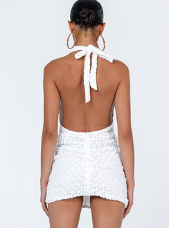 back view of model wearing Princess Polly Ciera Mini Dress White Plunger 