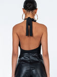 back view of model wearing Princess Polly Elverta Bodysuit Black Sleeveless Plunger 