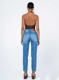 back view of model wearing Princess Polly Abarca Straight Leg Denim Jeans High Waisted 