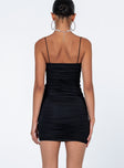 back view of model wearing Princess Polly Loren Mini Dress Black Eco Scoop Neck 