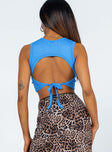 back view of model wearing Princess Polly Wellington Top Blue 