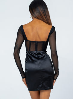 back view of model wearing Princess Polly Andrea Mini Dress Black 