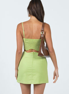 Matching set Crop top  Adjustable shoulder straps  Shirred back  Mini skirt  Invisible zip fastening at side of top & skirt  Scallop hem