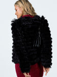 Jacket Faux fur material Single hook & eye fastening Non-stretch Satin lined