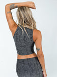 back view of model wearing Princess Polly Elie Top Grey Sleeveless High Neck 