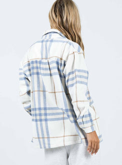 Oversized shirt Soft flannelette material Plaid print Button front fastening Twin chest pockets Single button cuff