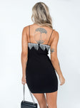 back view of model wearing Princess Polly Jared Mini Dress Black Sweetheart Neckline 