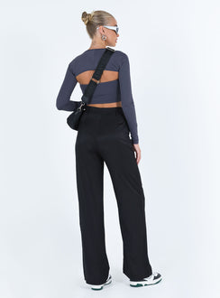 Front view of model wearing  front Princess Polly High Waisted Pants  Kacey Pants Black Tall