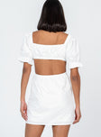 back view of model wearing Princess Polly Shantel Mini Dress White V-Neck 