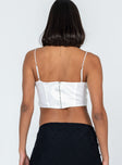 back view of model wearing Princess Polly Wendell Top White Sleeveless Sweetheart 