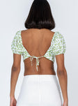 back view of model wearing Princess Polly Paddington Top Green Short Sleeves Square Neck 