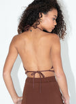 back view of model wearing Princess Polly Motel Groci Top Multi Stripe Brown 