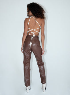 back view of model wearing Princess Polly Love Lies Pants Brown 