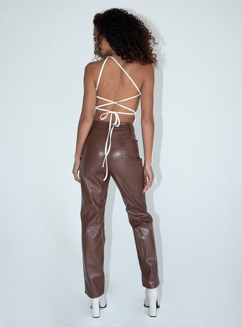 back view of model wearing Princess Polly Love Lies Pants Brown 