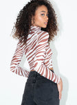 Untamed Long Sleeve Top Brown / White