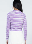 back view of model wearing Princess Polly Elody Long Sleeve Top Purple Multi 