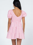 back view of model wearing Princess Polly Luna Love Mini Dress Pink Gingham 