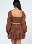 back view of model wearing Princess Polly Campbell Mini Dress Brown 