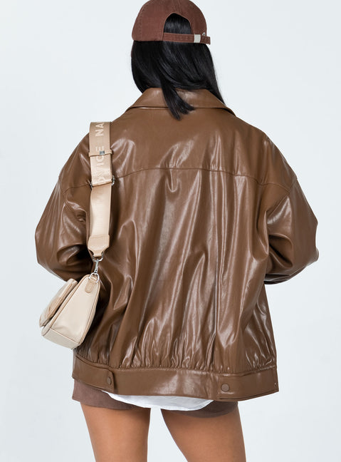 Oversized bomber jacket  Princess Polly Exclusive 50% polyester 50% PU Faux leather material  Classic collar  Press button front fastening  Single-button cuffs  Twin hip pockets  Satin lined 