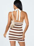 back view of model wearing Princess Polly Ciro Mini Dress Brown 