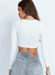 back view of model wearing Princess Polly Astrid Long Sleeve Top White 