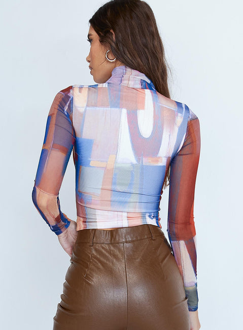 back view of model wearing Princess Polly Nadi Top Blue / Orange 