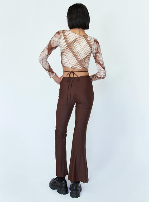 back view of model wearing Princess Polly Cooper Tie Waist Pants Brown 