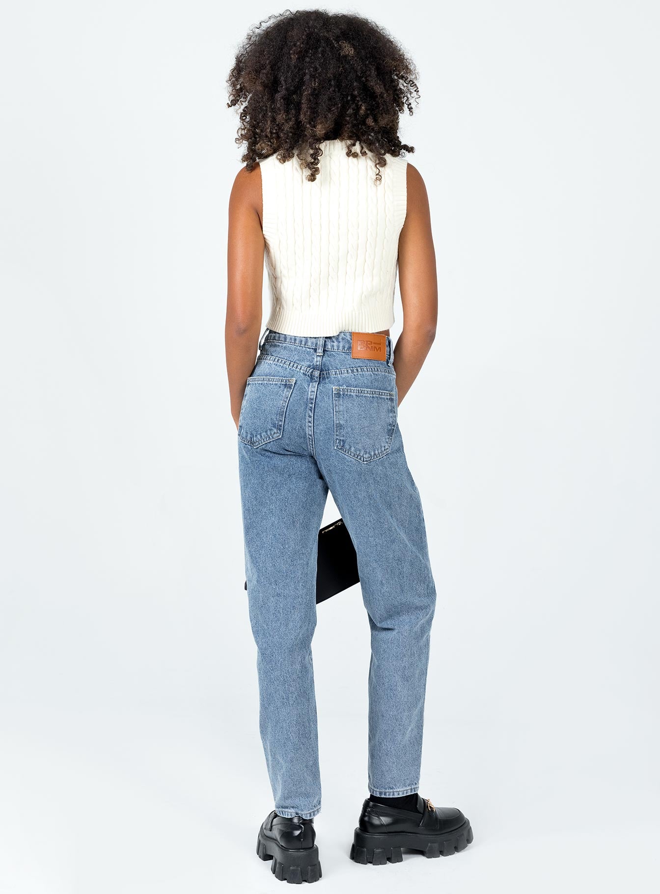 back view of model wearing Princess Polly Tulum Straight Leg Denim Jeans High Waisted 