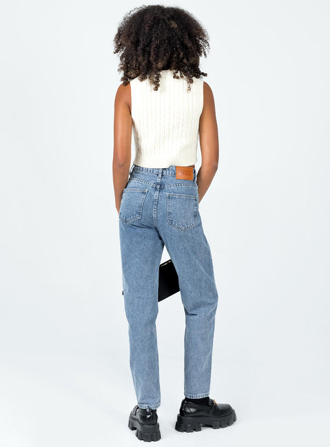 back view of model wearing Princess Polly Tulum Straight Leg Denim Jeans High Waisted 