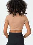 back view of model wearing Princess Polly Rhiannon Top Mushroom Short Sleeves Scoop Neck 