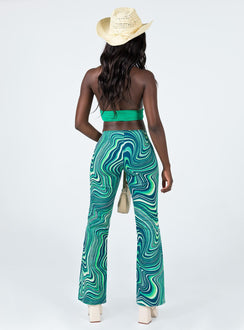 back view of model wearing Princess Polly Motel Coban Trouser 70s Ripple Green 