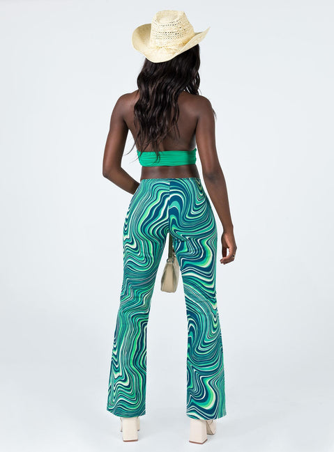 back view of model wearing Princess Polly Motel Coban Trouser 70s Ripple Green 