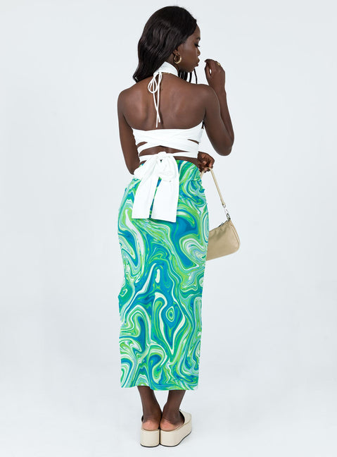 back view of model wearing Princess Polly Yelena Midi Skirt Green 