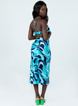 back view of model wearing Princess Polly Mayia Midi Dress Blue Multi 