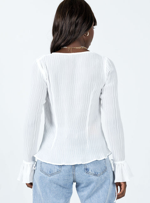 back view of model wearing Princess Polly Brody Long Sleeve Top White 