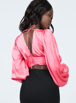 back view of model wearing Princess Polly Renee Long Sleeve Top Pink 