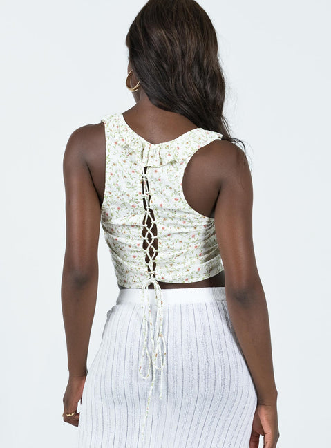 product Princess Polly Sleeveless Crew Neck  Motel Julka Top Pretty Petal Ivory