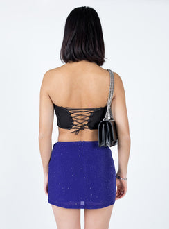back view of model wearing Princess Polly Selby Mini Skirt Blue Glitter Mini Skirts 
