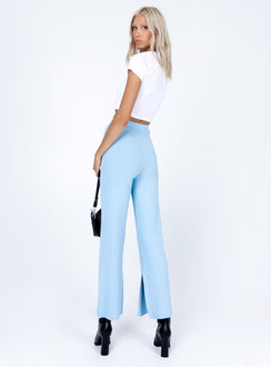back view of model wearing Princess Polly Allen Ribbed Pants Blue 