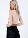 back view of model wearing Princess Polly Lucille Long Sleeve Top Beige 