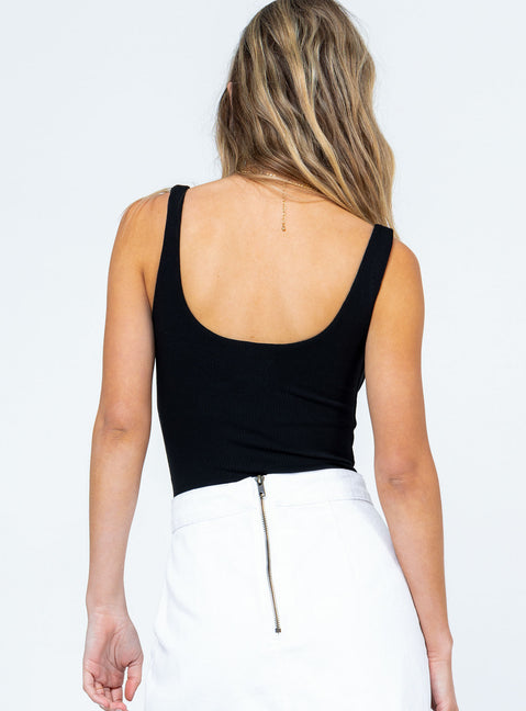back view of model wearing Princess Polly Kloye Bodysuit Black Sleeveless Square Neck 