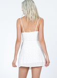 back view of model wearing Princess Polly Jaye Mini Dress White/Pink Sweetheart Neckline 