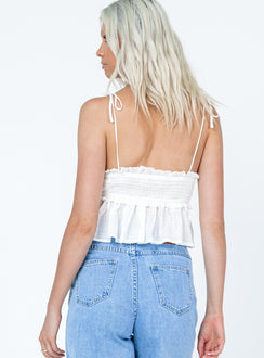 back view of model wearing Princess Polly Jamila Top White Sleeveless Square Neck 