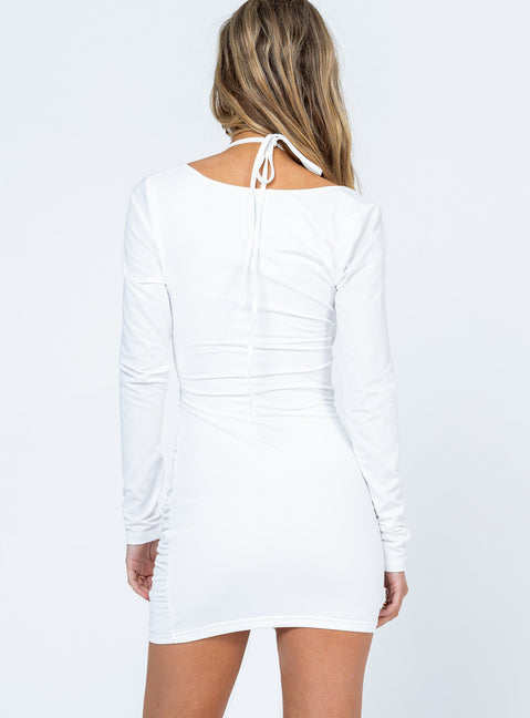 back view of model wearing Princess Polly Benny Mini Dress White 