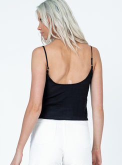 back view of model wearing Princess Polly Melita Top Black Sleeveless Scoop Neck 