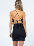 back view of model wearing Princess Polly Ariana Mini Dress Black 