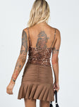 back view of model wearing Princess Polly Wilcox Mini Skirt Brown 