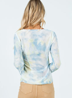 back view of model wearing Princess Polly Chosen Long Sleeve Top Blue 