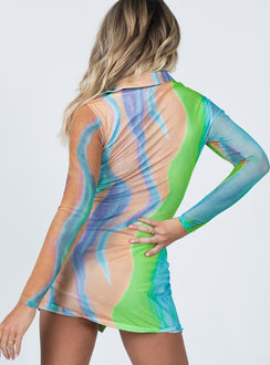 back view of model wearing Princess Polly Kingston Mini Dress Multi 