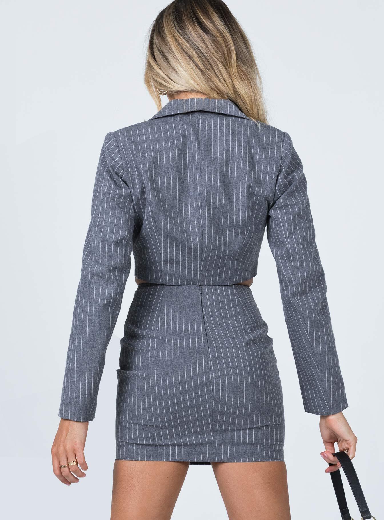 back view of model wearing Princess Polly Claremont Mini Skirt Grey 